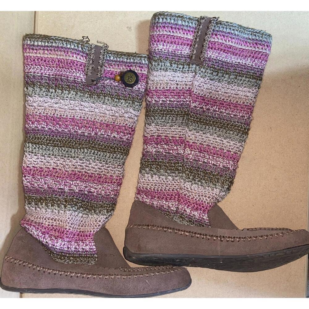 The SAK Womens Slouchy Suede Leather Crochet Mocs Boots 7.5 Charm Colorful *Read